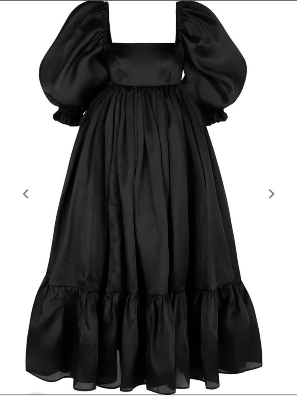 Selkie The French Puff Dress Black Cotton + Silk  Puff Sleeve Ruffle Size Large